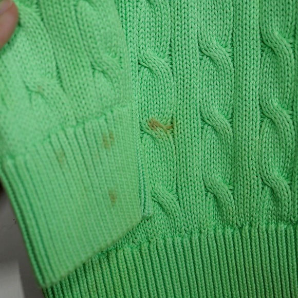 Vintage Ralph Lauren Women's Green Cable Knit Cotton Cardigan Sweater Size M - Picture 10 of 16